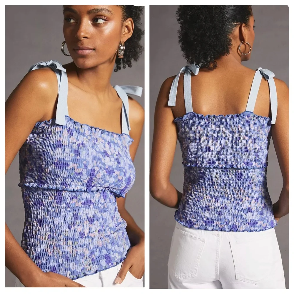 Anthropologie Smocked Tie Tank Size XL - Picture 6 of 6